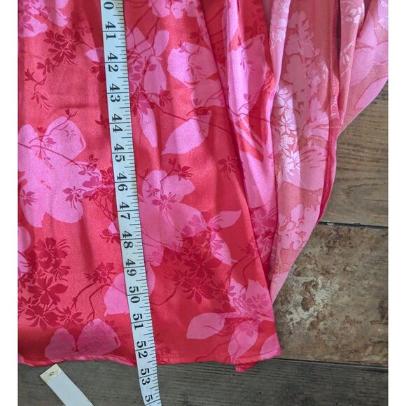 CRYSTAL DOLL Tiered Maxi Gown M Red Pink Floral Satin Fantasy Fairy Formal Dress - Picture 8 of 9